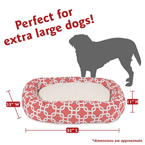 Image of Majestic Pet 52 Inch Links Sherpa Calming Dog Bed Washable - Cozy Soft Round Dog Bed with Spine for Head Support - Fluffy Donut Dog Bed 52x35x11 (inch) - Round Pet Bed X- Large - Coral