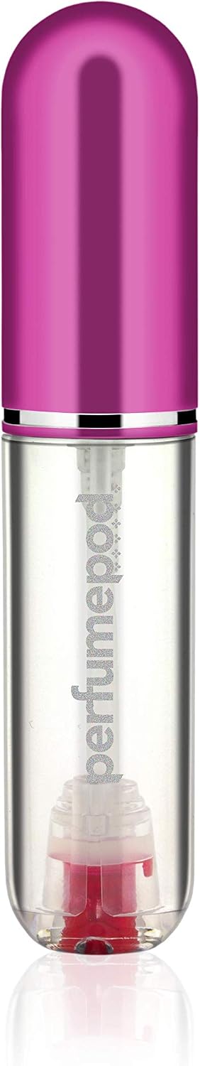 Travalo Pod Pure Perfume Atomizer | Genie-S Refillable System | Travel TSA Approved | Reusable and Airtight Easy-Fill Mini Pump Sprayer | Lightweight Clear Body Fun Colorful Lid | Hot Pink | 0.17oz