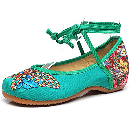 Beijing's Cloth Shoes Women's Shoes in The Four Seasons of The Colorful Butterfly Tendon Bottom Chinese Style Women's (Color : Green Size : Code 40) (Green Code 36)