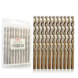 Luckyway 10-Piece 1/4' M35 Cobalt Drill Bits, Jobber Length Twist Drill Bit Set for Hard Metal, Stainless Steel, Cast Iron, Wood and Plastic, with Storage Case