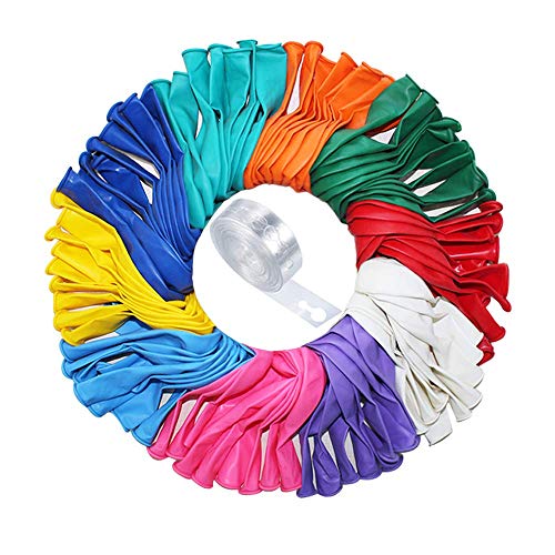 Matt Balloons 100pcs 12" Assorted Color + Balloon Arch Strip Rainbow Balloon Garland Kit for Birthday Wedding Christmas New Year Party Decorations