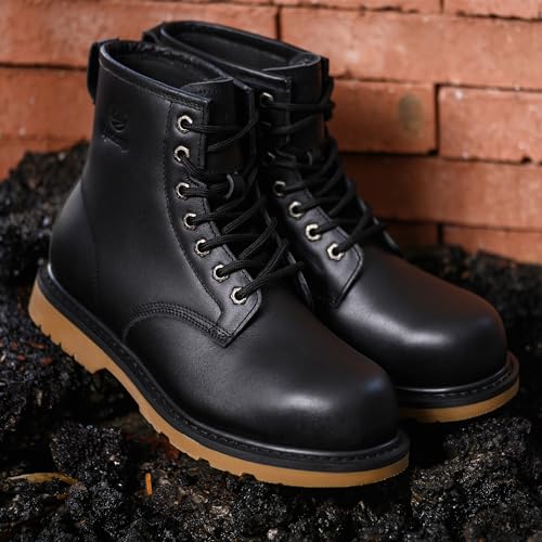 Image of Steel Toe Classic Work Boots For Men,Industrial & Construction Fashion Durable Hiking Safety Shoes 6'' Puncture-proof Footwear Insulated