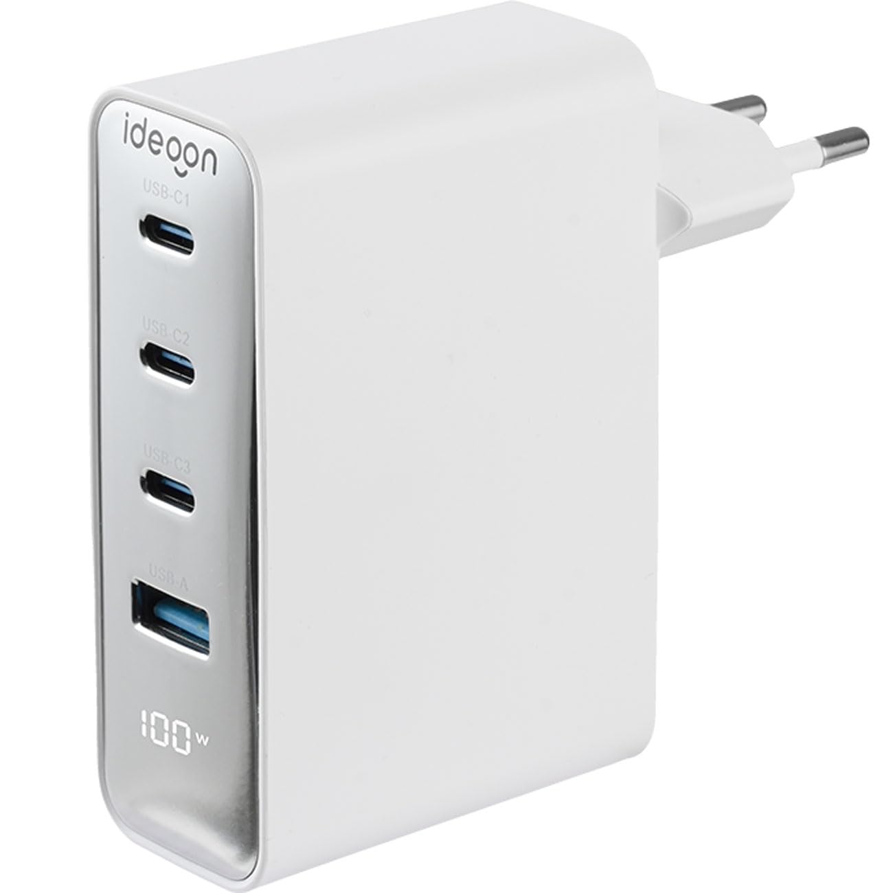 ideoon 2er-Set 100W GaN III USB-Ladegerät mit 4 Ports, 3X USB-C & 1x USB-A, Schnellladegerät mit LED-Display, PD, feuerfestes Gehäuse, für Laptop und Handy