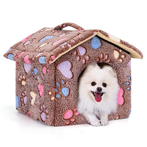 Nobleza Casetta per Cani, Cozy Cuccia per Gatti e Cani Tetto asportabile Pieghevole Cuccia Gatto Chiusa Interno con Materasso Rimovibile 48x45x39cm M, Morbido Caldo e Lavabile Marrone