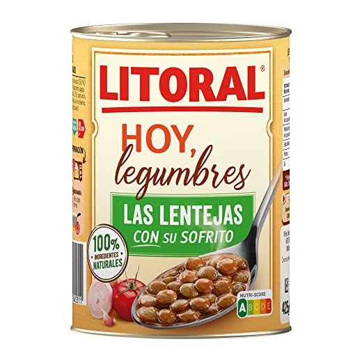 LITORAL Hoy Legumbres Lentejas con su sofrito - Plato Preparado Sin Gluten - 435g