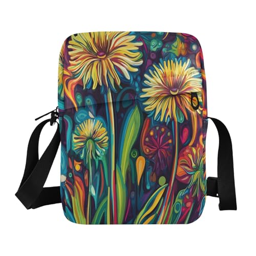 messenger bag for women mens crossbody bag Casual Womens Purse Adjustable Strap for outdoor sports outdoor sports- Dandelion Psychedelic Colorful