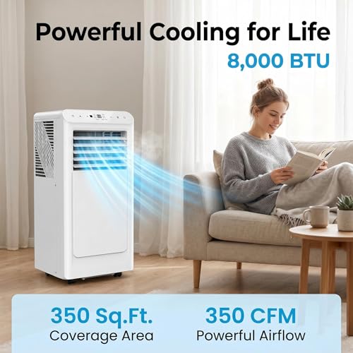 Image of 8,000 BTU Portable Air Conditioners, 4-in-1 Modes with Cooling, Dehumidifier, Fan, Sleep Mode, 24-Hour Timer, Remote Control & Complete Window Kit, Cools Rooms Up to 350 Sq. Ft., for Bedroom