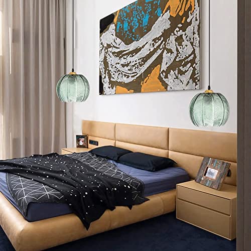 Lampe suspendue moderne en verre vert décorative forme citrouille - 3
