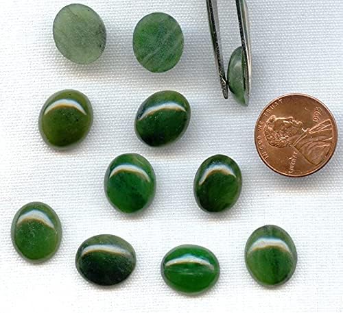 2 Vintage Taiwan Genuine Nephrite Jade 14x12mm. Oval Semi Precious Gemstone Cabochons R474