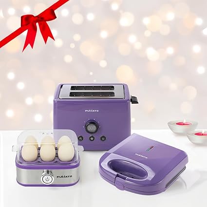 The Better Home FUMATO House Warming, Anniversary, Wedding Gifts for Couples- 2 Slice Pop-up Toaster with Bun Rack + Sandwich Maker + 2 in 1 Egg Boiler & Poacher | 1 Year Warranty (Purple)