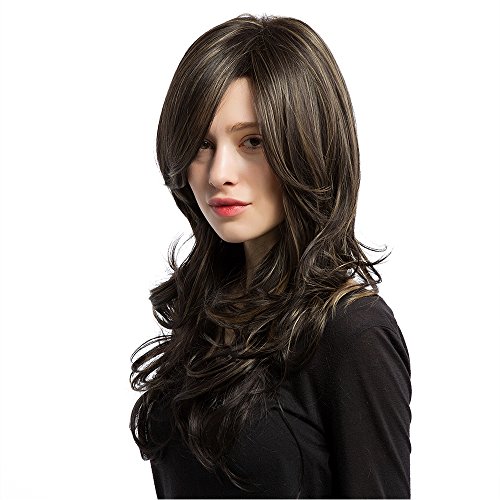 Panda Hair 25 Inch Dark Brown Ombre Long Curly Wig - Popular Synthetic Long Wavy Wig for Women with Free Wig Cap