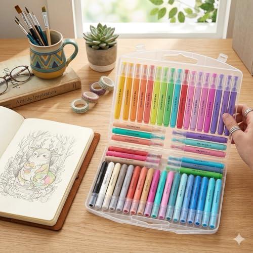 Image of Shopiable Store Acrylic Paint Marker Set - Waterproof, Quick Dry, Multi-Surface (Canvas, Glass, Wood, Rock) - Fine Tip 3.5mm - Non-Toxic Art Markers for Kids & Adults (48)