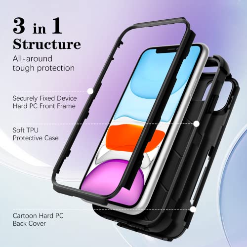 Stsnano 3 In 1 Heavy Duty Case For Iphone 11 6.1” Cute Cartoon Character Hard Pc Full Body Cover Rugged Bumper Military Grade Drop Shockproof Protective Phone Cases For Girls Women Boys,Shidizai #TOP3