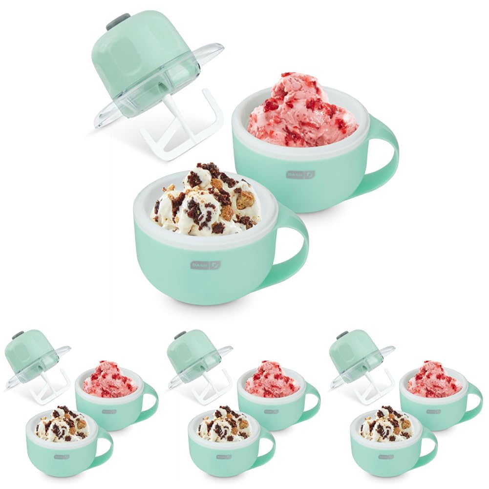 Dash My Mug Ice Cream Maker - Makes Single Serving of Gelato, Frozen Yogurt, Sorbet &amp; More - Easy to Clean &amp; Use - Aqua, 2 Bowls (Pack of 4)