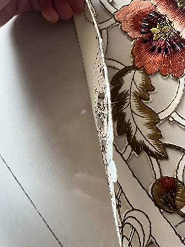Christmas Dec Tablecloth European Brown Rose Polyester Cut Work Rustic Table Runner Beige Table Doily Embroidery Flower Fall Tablecloth Durable Washable Openwork Lace Table Cloth (15"X33" Oval) #TOP4