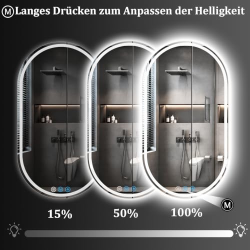 XRAMFY Badspiegel mit Beleuchtung LED 165×66CM Anti-Beschlag Badezimmer Wandspiegel Badezimmerspiegel IP65 Wassergeschützt – Ansicht 5