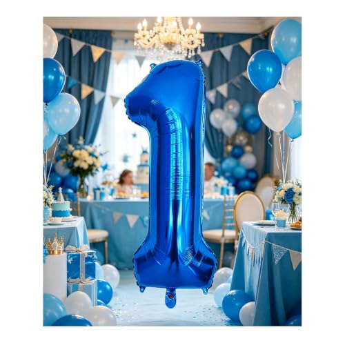 Image of 40 Inch Blue Number 1 Balloon, 1st Birthday Decoration Boys Girls