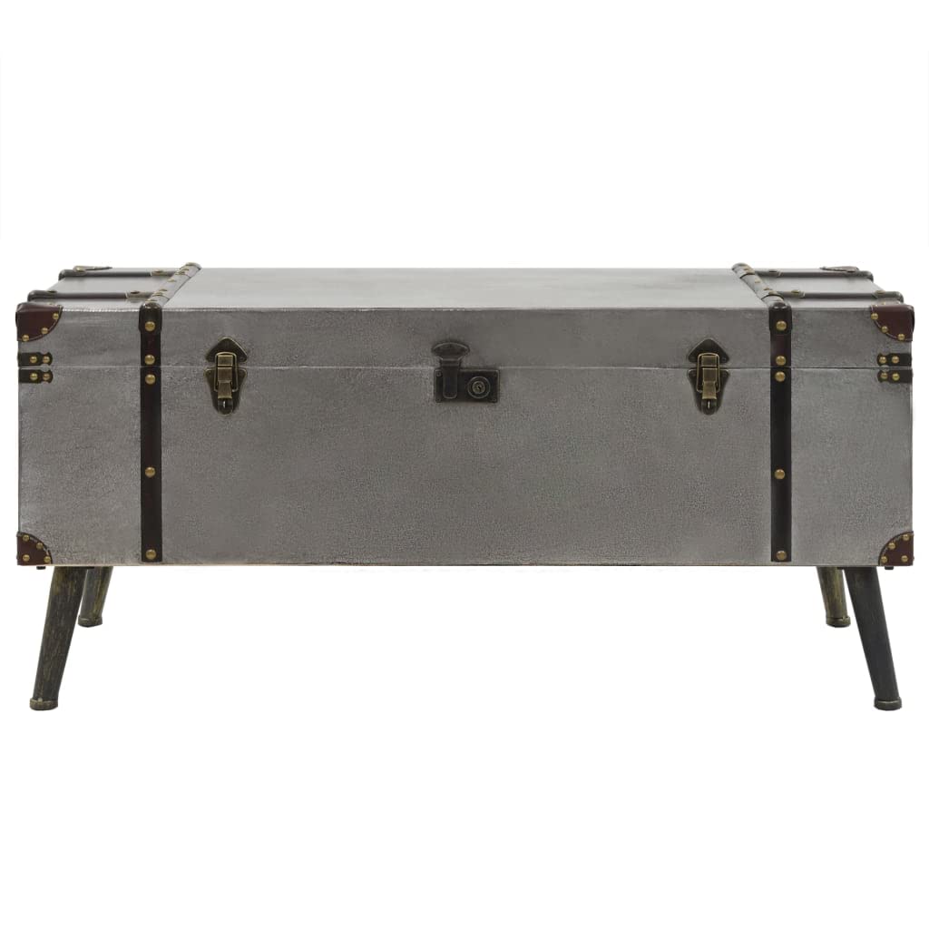 Stolik kawowy z płyty MDF i aluminium w stylu vintage 102 x 51 x 47,5 cm jako stolik pomocniczy z dwiema przegródkami wewnętrznymi i podszewką z włókniny do przechowywania i dekoracji