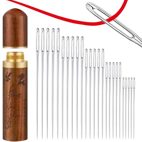 25 Pieces Large Eye Hand Sewing Needles Sewing Sharp Needles,Hand Sewing-Needles Yarn Knitting Embroidery-Needles Sharp Large-Eye Stainless-Steel Set (Silver