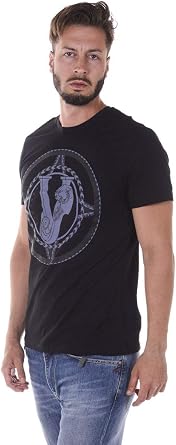 VERSACE JEANS T-Shirt Sweatshirt Uomo B3GQA780 JERSEY COT LUNA BLACK Size S