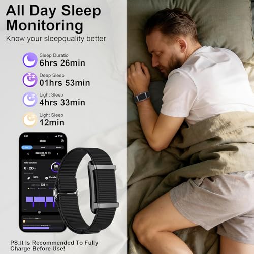 Smart Bracelet Fitness Trackers for Men Women, Smart Watch 24/7 Heart Rate Sleep Stress HRV Monitor, 170+ Sports Modes, 2 Bands, Free APP 06 Black - image 5