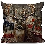 KAKIGIJI Pillow Cover America Deer Double-Sided Design 18x18 inch Home Decor for Sofa Livingroom Couch Bed Decorative Throw Pillow Case Gift