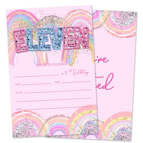 Zwsrplo Rainbow 11th Birthday Invitations
