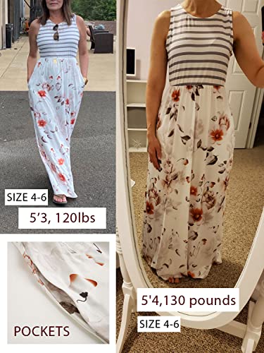 Simplee Women's 2023 Summer Striped Floral Maxi Dresses Sleeveless Casual Loose Maxi Dress For Women Tank Top Patchwork Long Dress With Pockets #TOP6