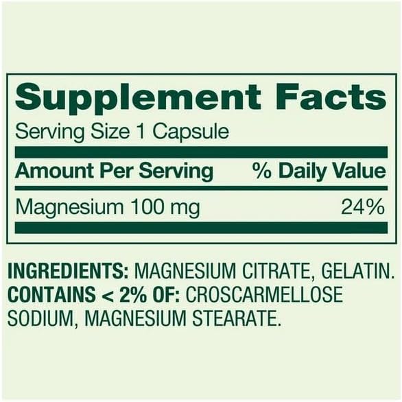 H4U Spring Valley Rapid-Release Magnesium Citrate Bone Health Dietary Supplement Capsules, 100 mg, 100 Count