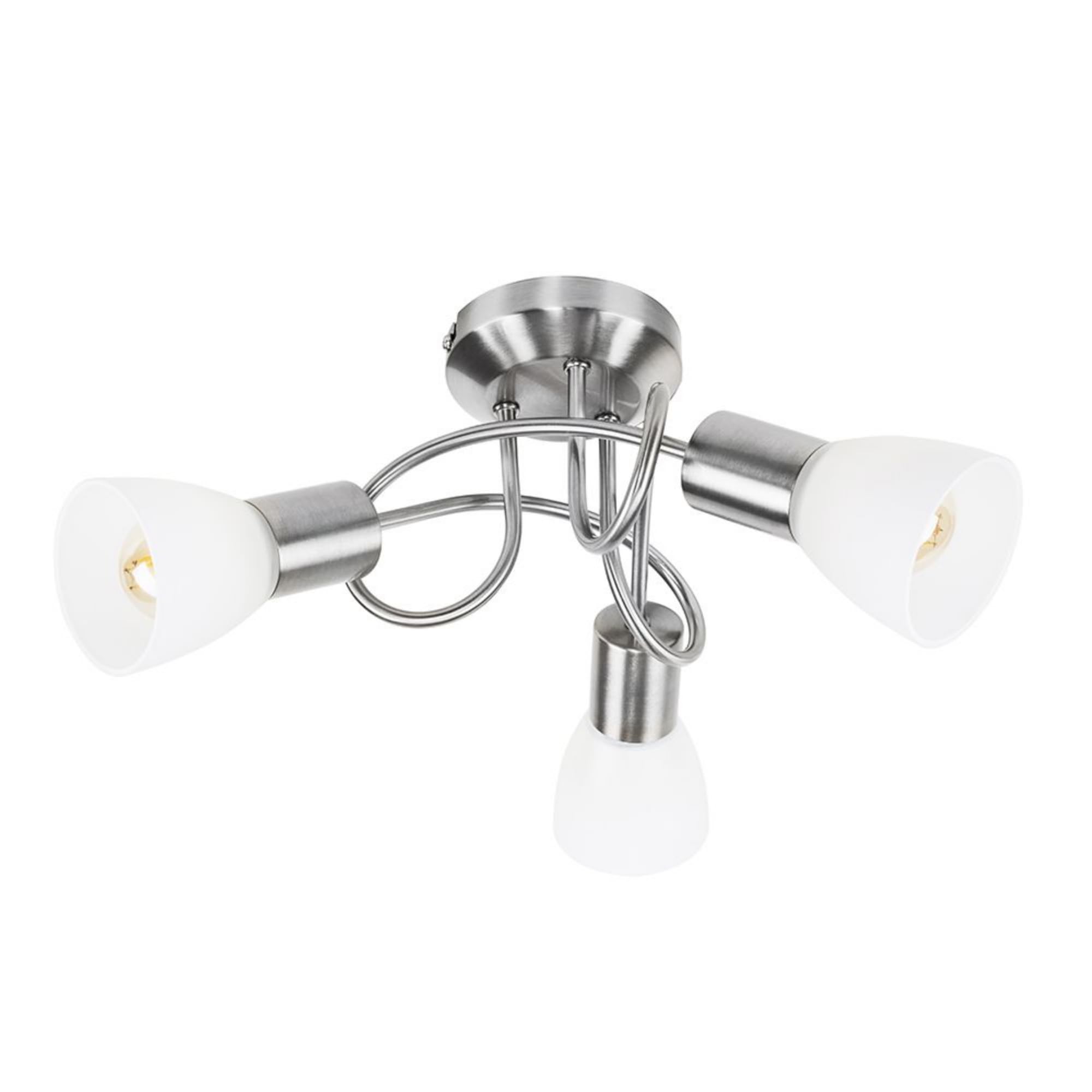 MiniSun | Modern 3 Way Brushed Chrome Curved Ceiling Light with Frosted Opal Glass Shades | Ceiling Spots, Home Décor & Improvement Essential | Mains Wired