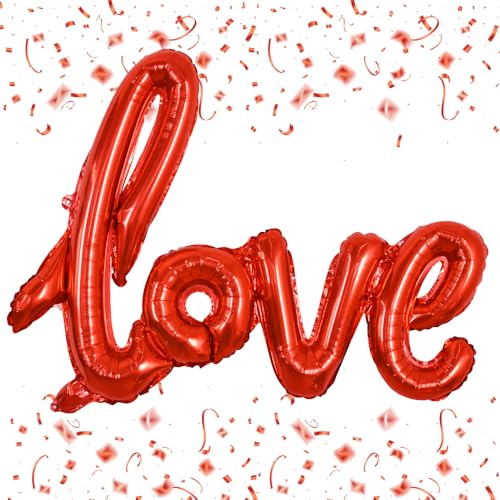 TONIFUL Valentines Day Balloons Large Red LOVE Foil Banner 42 Inch Mylar Foil Letters Balloons Reusable Material for Wedding Bridal Shower Anniversary Engagement Party Decorations Supplies