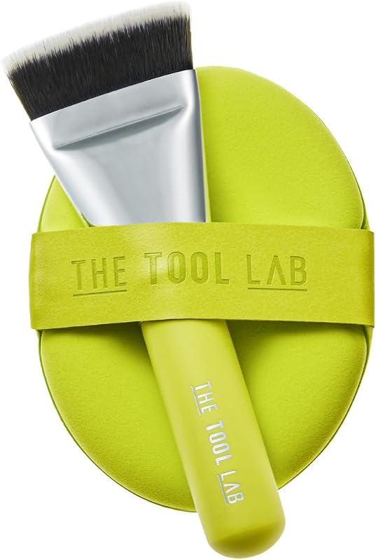 THE TOOL LAB Aqua Fitting Duo, conjunto de maquiagem com pincel plano para base, esponja para base líquida e estojo, 3 peças