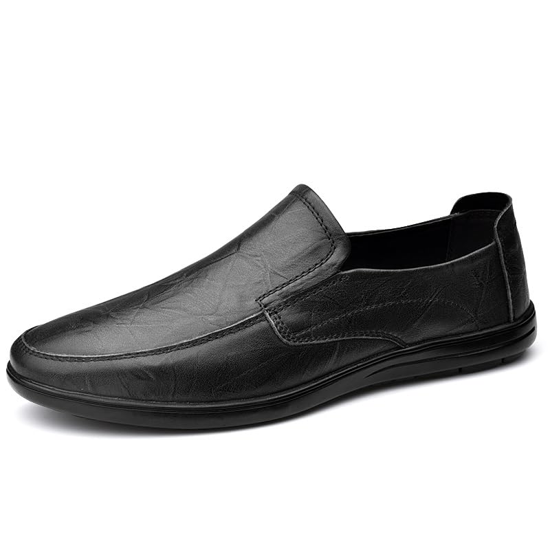 Loafers for Men Round Toe Faux Leather Loafer Shoes Flat Heel Slip Resistant Flexible Prom Casual Slip-ons