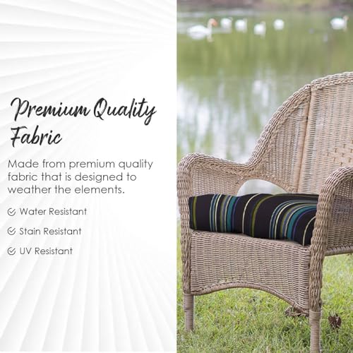 Resort Spa Home Decor Indoor Outdoor 3 Piece Tufted Wicker Cushion Set, Navy Dark Blue Solid Fabric - Loveseat Settee & 2 Matching Chair Cushions