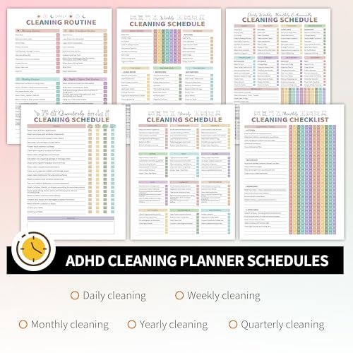 ADHD Cleaning Planner for Adults Women, Cleaning Schedule and Checklist Notebook, Cleaning and Organizing Planner, Daily Weekly Monthly Schedule Household Cleaning Checklist Planner