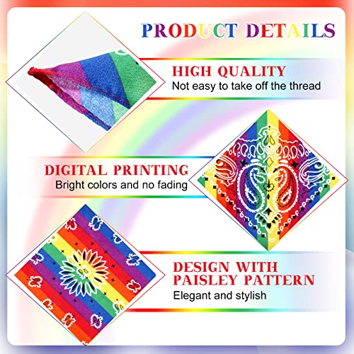 18 Pcs Rainbow Bandanas Paisley Pride Square Scarf LGBTQ Headband Unisex Rainbow Accessories for Men Women PFLAG Pride Parade Decorations3