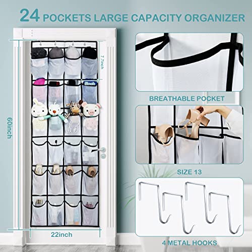 Boao 4 Pack Over The Door Shoe Organizer 24 Large Hanging Shoe Organizer Pockets Mesh Pockets Over The Door Shoe Rack With 16 Metal Hooks For Closet Hanging Shoe Rack Holder Hanger(White) #TOP1
