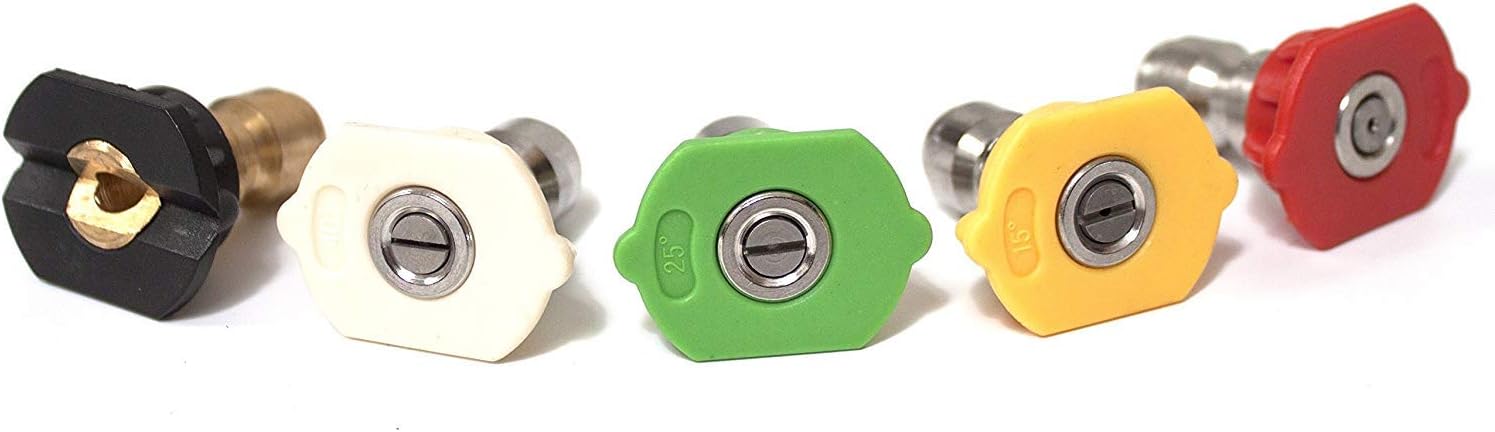 PEGGAS - 5 Piece Pressure Washer Nozzles - Premium Pressure Washer Nozzles - 1/4" Quick Connect - Power Washer Attachments - Washer Tips - Spray Nozzle - Replacement For Most Pressure Washer Brands