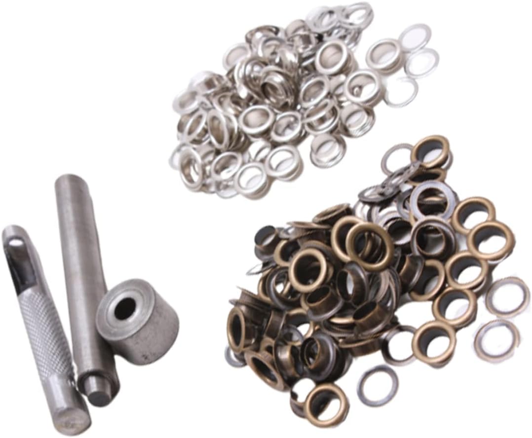 SHINEOFI 300sets Grommet Kit Tools Brass Eyelets Antique Brass Silver Inner Diameter for Shoes Clothing Crafts Projects