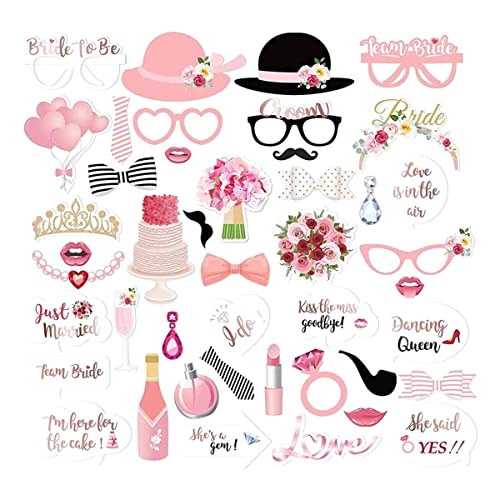 CC HOME 44 CT Rose Gold Wedding Bridal Shower Photo Booth Props for Bachelorette Party,Bridal Shower Wedding Engagement,Girl Fiesta, Party Decorations