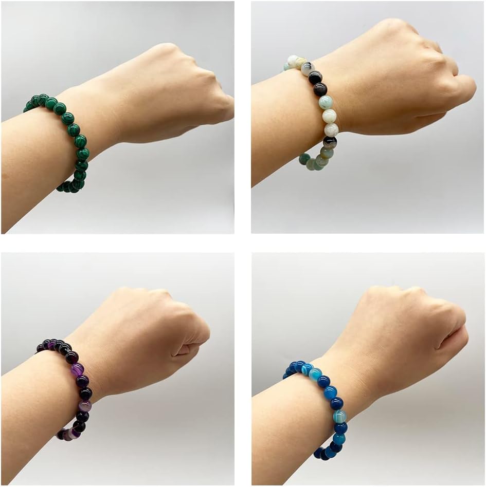 12 Pcs 8mm Gemstones Beaded Bracelets for Men Women Stone Bead Healing Stretch Round Bead Crystal Semi-Precious Bracelets Unisex - Image 7
