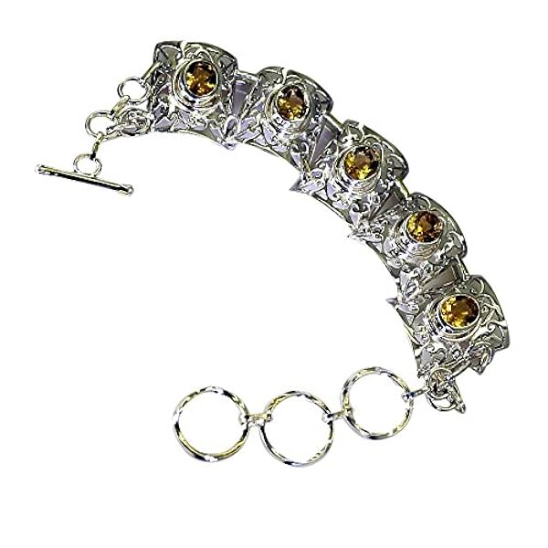 Gemsonclick Genuine Citrino 925 Argento Inspirational bracciali per lei Bangle Toggle Catenacci L 6.5-8 Pollici