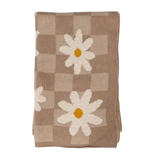 Image of Creative Co-Op Cotton Knit Baby Blanket with Daisies and Check Pattern, Multicolor