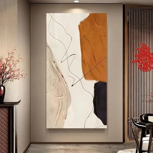 Décoration murale sur toile crème géométrique abstraite 90x180 pour salon et salle de bain