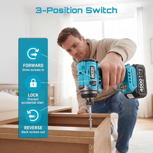 Image of SEESII 21V Max Cordless Drill and Impact Driver, Power Tool Combo Kit Included 3 /8'' Drill & 1 /4'' Impact Driver, 2x 4000mAh Battery, Fast Charger, 20 pcs Driver Bit Set & Bag