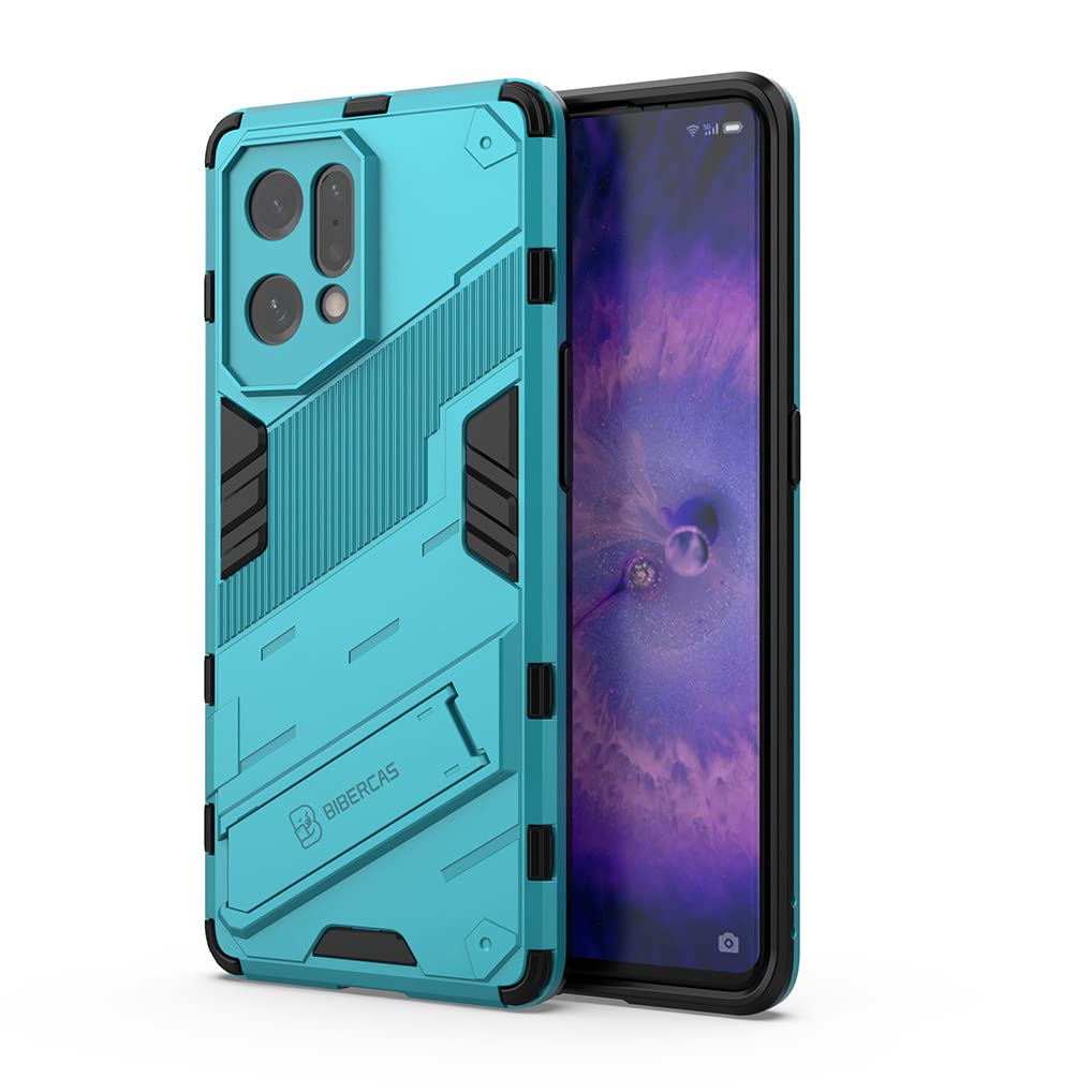 SEAHAI Cover per Oppo Find X5, [Militare Anti-Caduta] Cornice Paraurti in Silicone Morbido Ultra Sottile Custodia, con Supporto Pieghevole Nascosto Kickstand - Blu