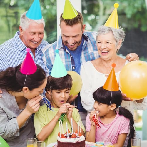 QZV 24 Pack Birthday Party Hats,8 Colors Cone Party Hat for Kids Adults Pets,Rainbow Paper Hats for Birthday, Baby Shower, Anniversary, Housewarming Party
