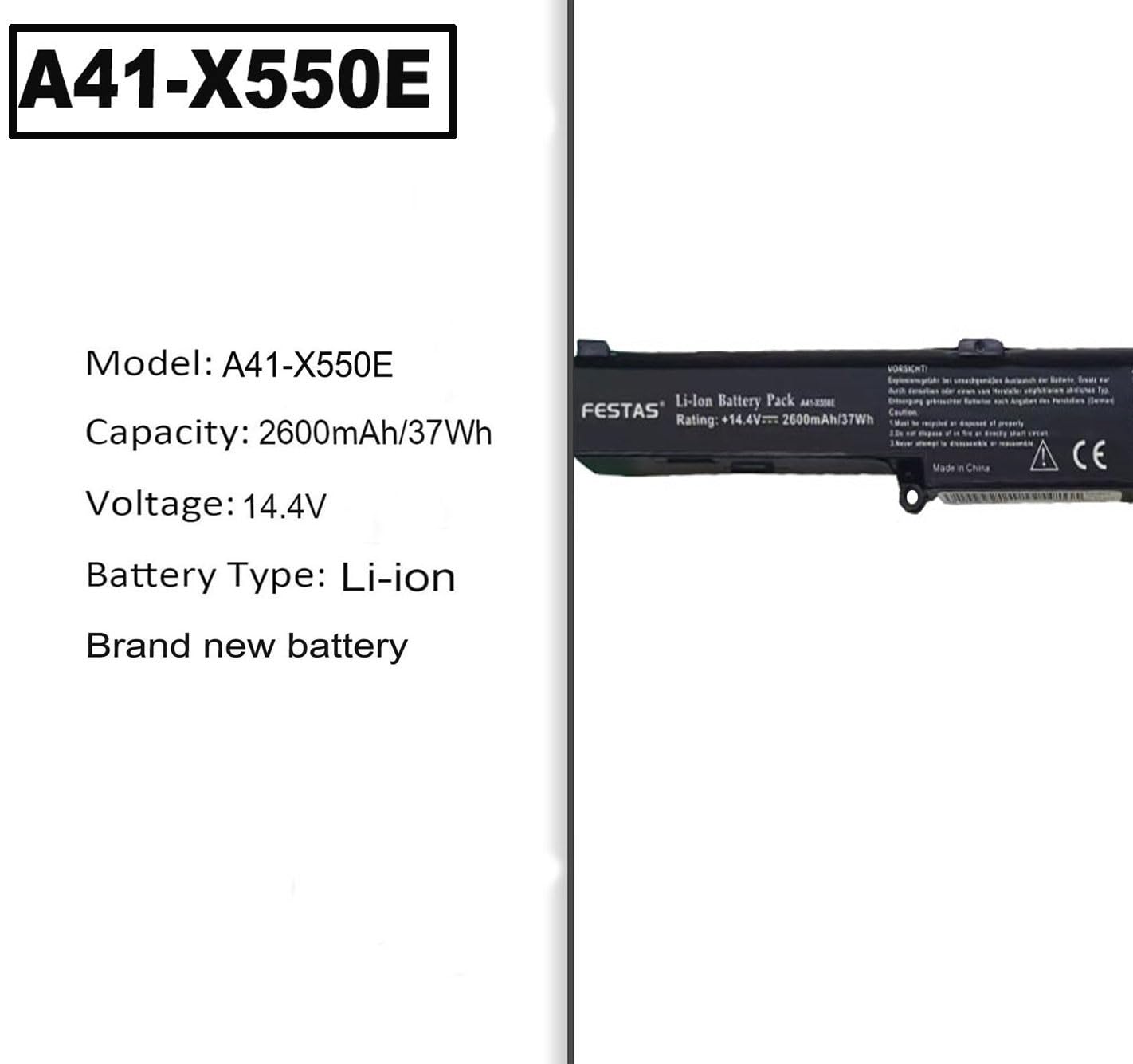 FESTAS A41X550E A41-X550E Batterie Compatible avec ASUS X550E F751L F751S | F751M F751MA R751J R751L R752L R751LN X750J X751L X750LN K751L X751M X512 Serie A4i-X550E Ordinateur PC Portable
