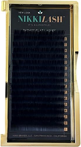 NIKKILASH BADASS FLAT LASHES - Ellipse Flat D-Curl Eyelash Extensions | 16-Rows Deep Rich True Black Flat Lashes - Thickness: 0.15mm - Length: 16mm