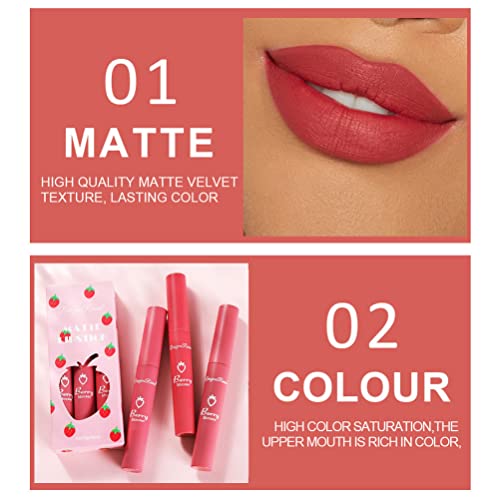 Zarics 3Pcs Nude Matte Lipstick Set, 24 Hour Superstay Natural Nude Lipstick Velvet Smooth Crayon Lip Stain, Long Lasting Waterproof Lip Gloss Lipstick For Women Makeup (Set C) #TOP4